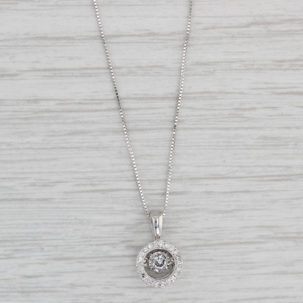 Gray 0.15ctw Dancing Diamond Halo Pendant Necklace 10k White Gold 18.5" Box Chain