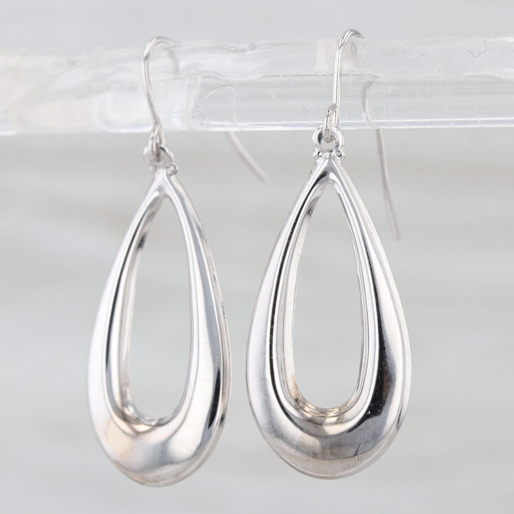 Lightweight Teardrop Dangle Earrings 10k White Gold Hook Post Drops