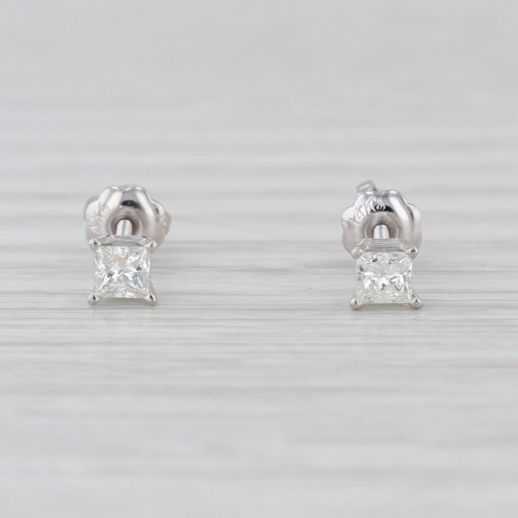 0.28ctw Princess Diamond Solitaire Stud Earrings 14k White Gold Studs