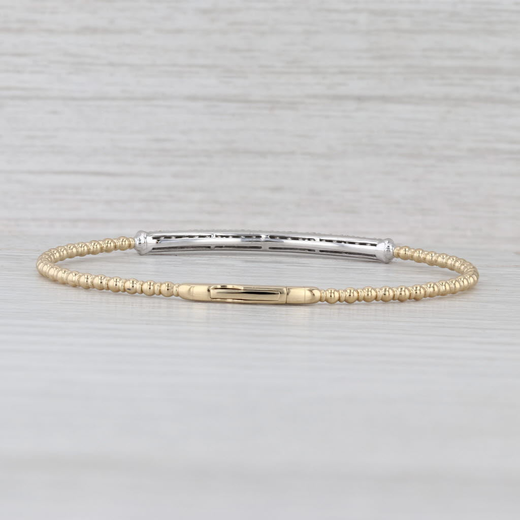 New 0.75ctw Diamond Bead Flexible Bangle Bracelet 14k Yellow White Gold 6.5"