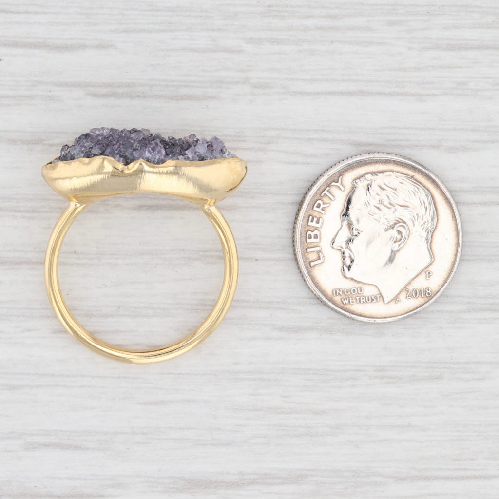 New Nina Wynn Amethyst Druzy Ring Sterling Silver 22k Gold Vermeil Size 7