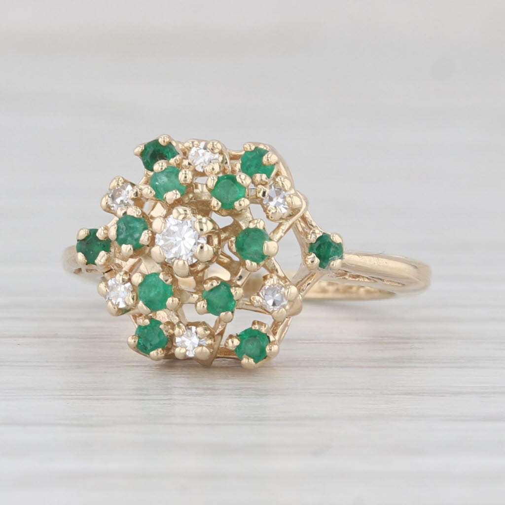 Light Gray 0.25ctw Emerald Diamond Cluster Ring 14k Yellow Gold Size 3