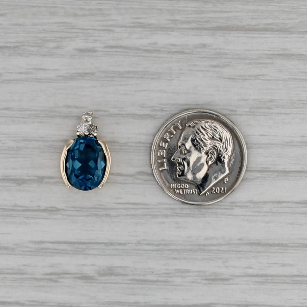 3.06ctw London Blue Topaz Diamond Pendant 14k Yellow Gold Small Drop