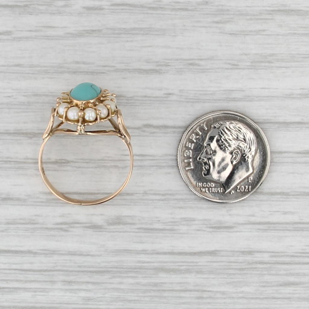 Vintage Glass Cultured Pearl Halo Ring 14k Yellow Gold Size 6