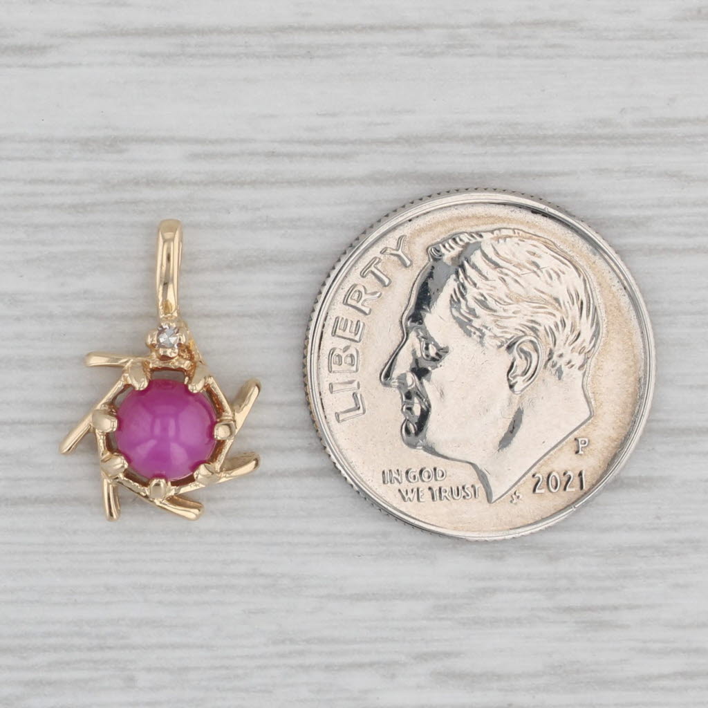 Gray Lab Created Star Ruby Pendant 14k Yellow Gold Diamond Accents