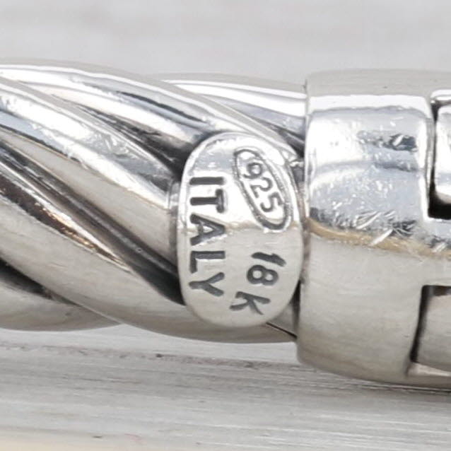 Cable Bangle Bracelet Sterling Silver 18k Gold 7.5" 7.4mm Hinged Snap Clasp