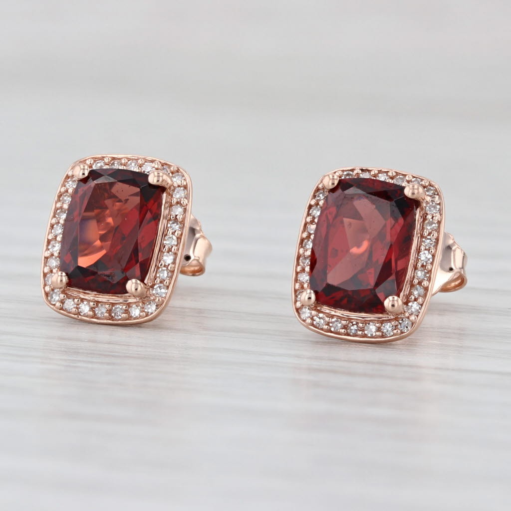 3.12ctw Garnet Diamond Halo Stud Earrings 10k Rose Gold Studs