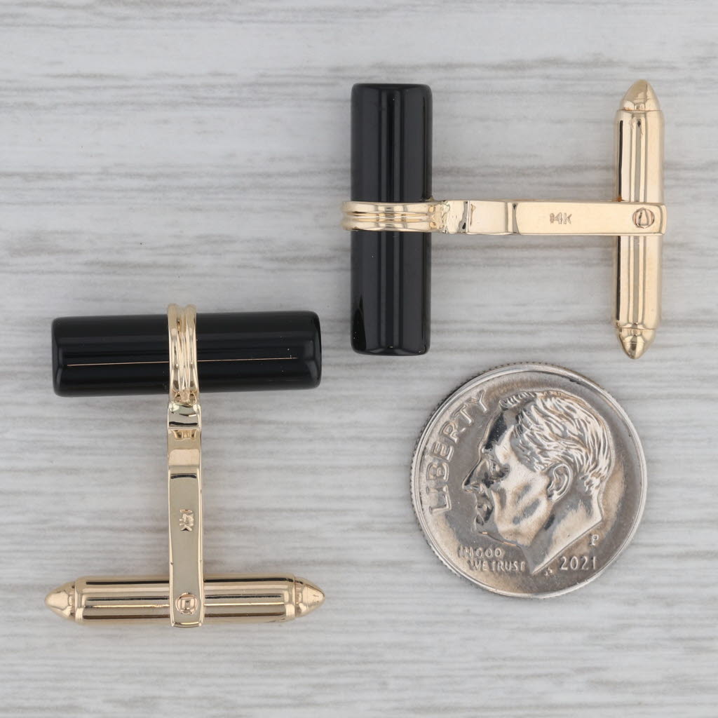 Gray Onyx Cufflinks 14k Yellow Gold Folding Bar Backs Dolan Bullock
