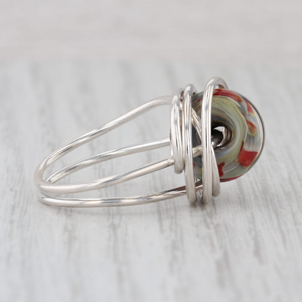 Glass Donut Bead Knot Ring Sterling Silver 925 Statement Size 7