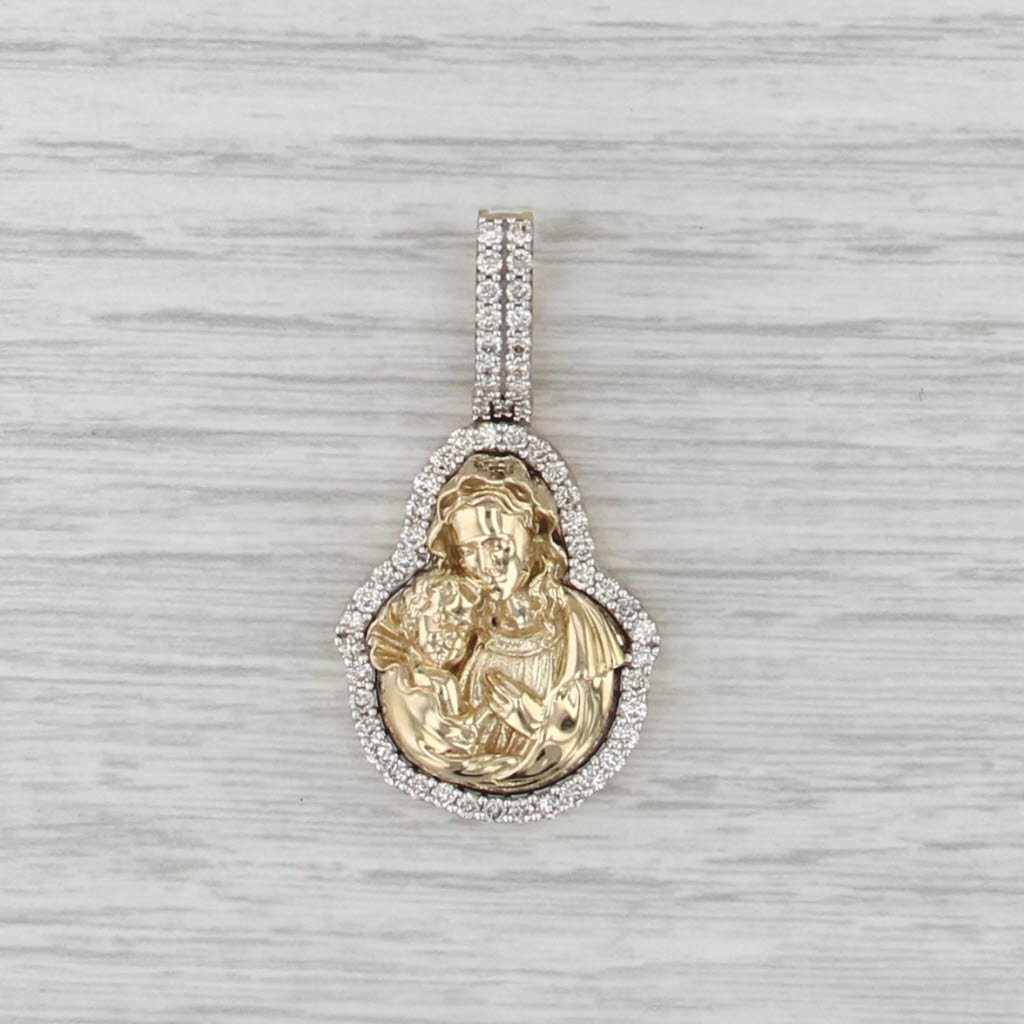 Mother Mary Holding Jesus Pendant 0.83ctw Diamond 10k Gold Engravable Catholic
