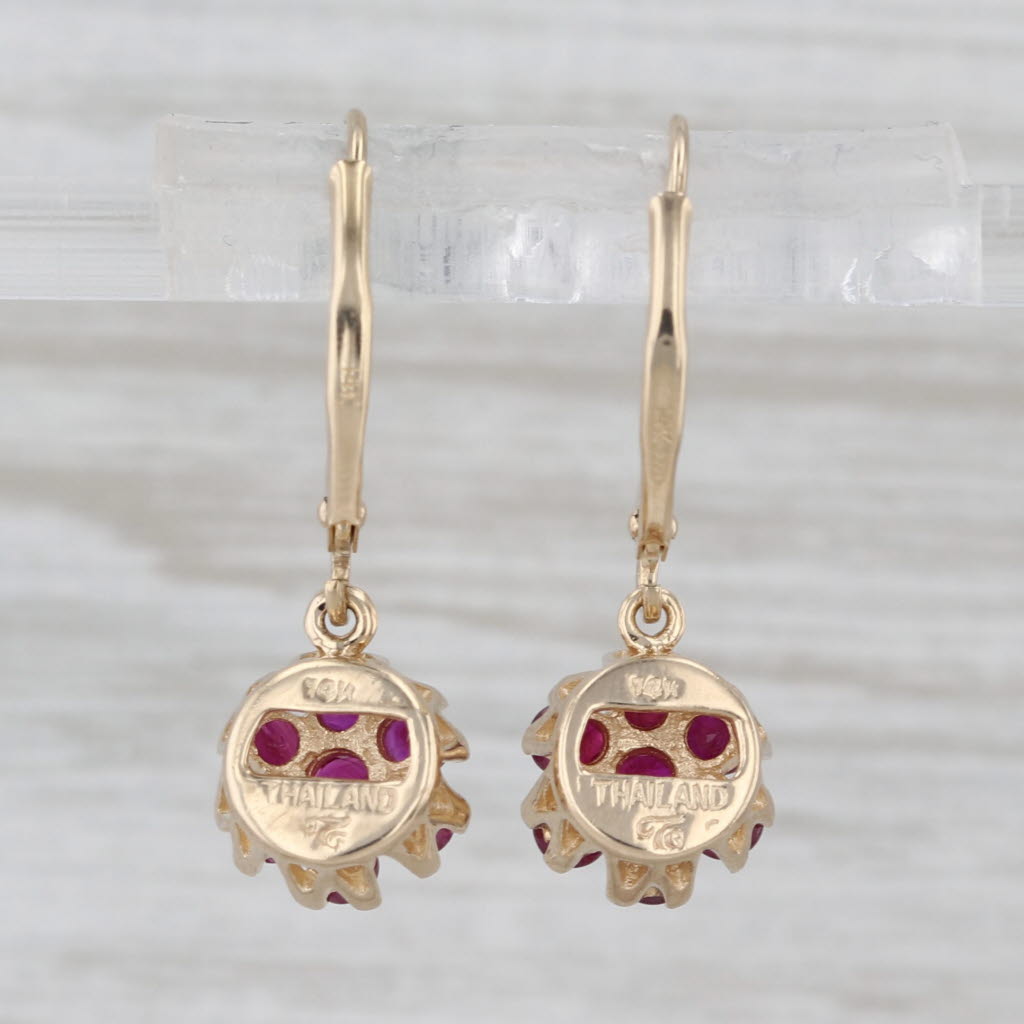 1ctw Ruby Flower Cluster Dangle Earrings 14k Yellow Gold Drops Hook Posts