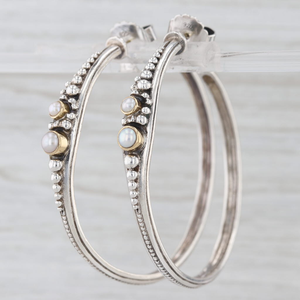 Konstantino Cultured Pearl Hoop Earrings Sterling Silver 18k Gold Large Hoops