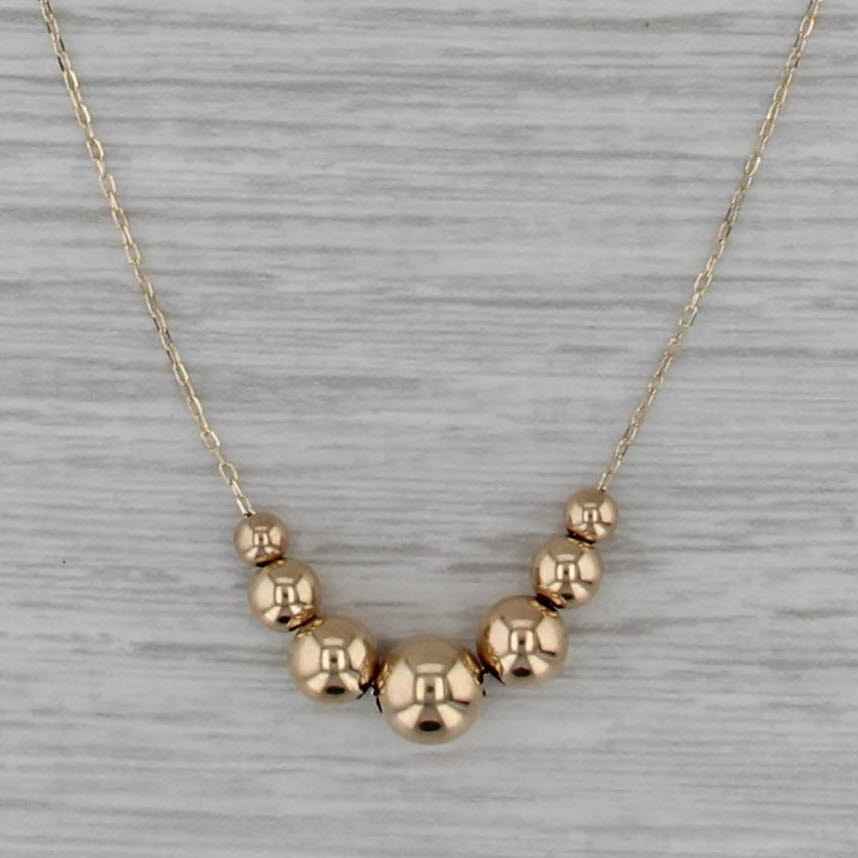 Tapering Beads Necklace 14k Yellow Gold 18" Cable Chain
