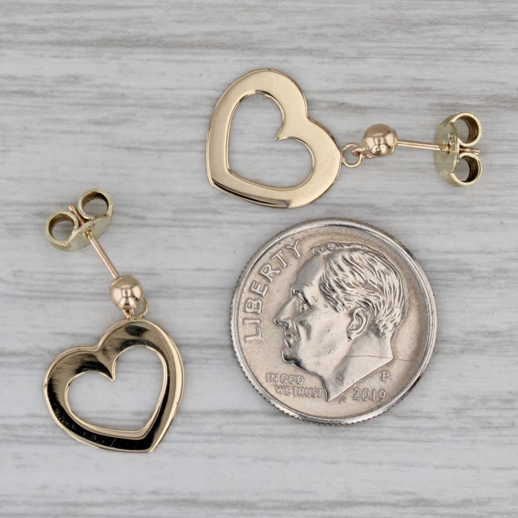 Gray Open Heart Dangle Earrings 14k Yellow Gold Drops