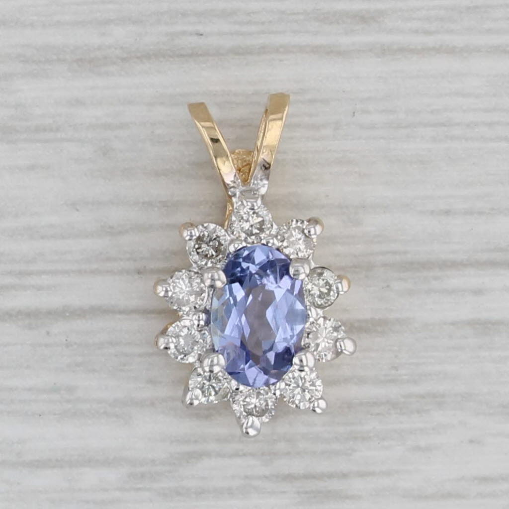 Gray 0.70ctw Oval Tanzanite Diamond Halo Pendant 14k Yellow Gold
