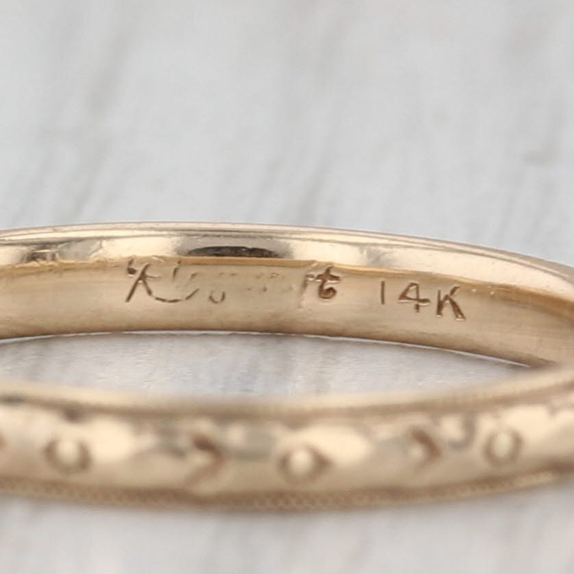Etched Floral Pattern Band 14k Yellow Gold Size 7 Wedding Stackable Ring