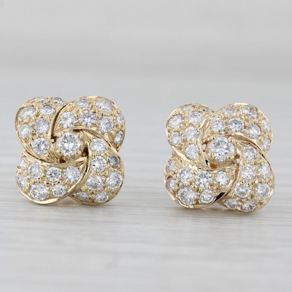 Gray 1.24ctw Diamond Swirl Flower Stud Earrings 14k Yellow Gold