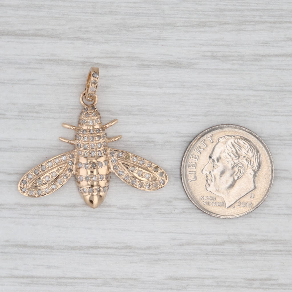 New 0.45ctw Diamond Bumble Bee Pendant 14k Yellow Gold Insect Bug Jewelry