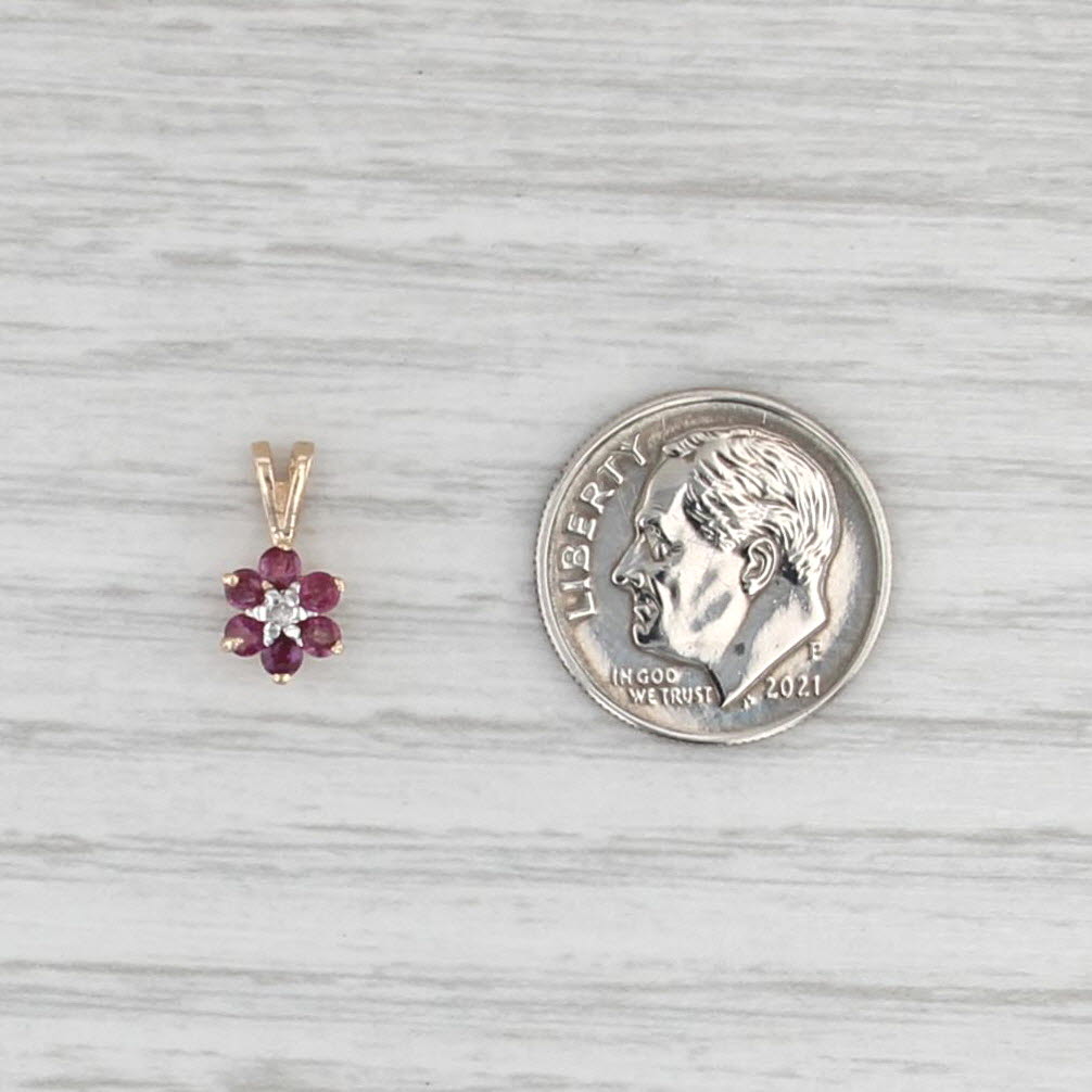 0.24ctw Ruby Diamond Flower Pendant 14k Yellow Gold Small Drop