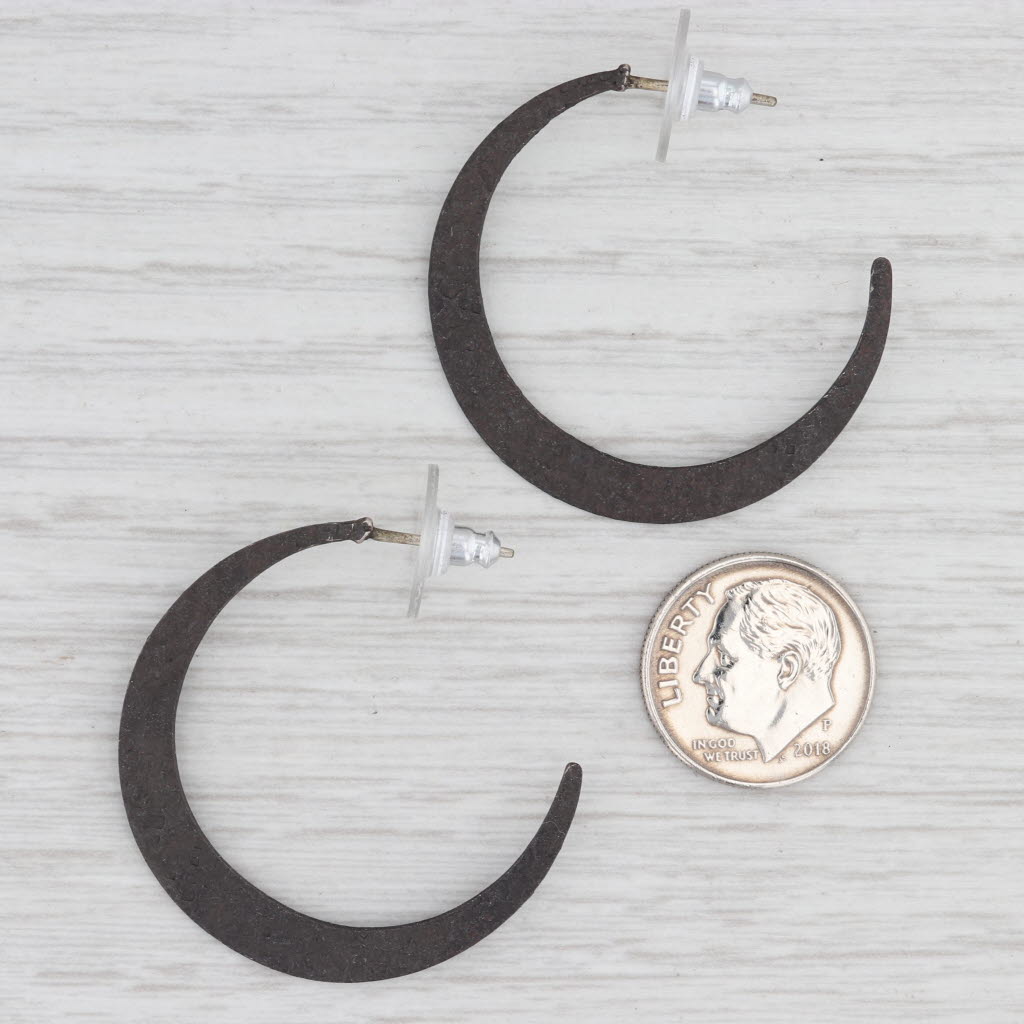 New Nina Wynn Hammered Hoop Earrings Sterling Silver Oxidized Pierced Hoops