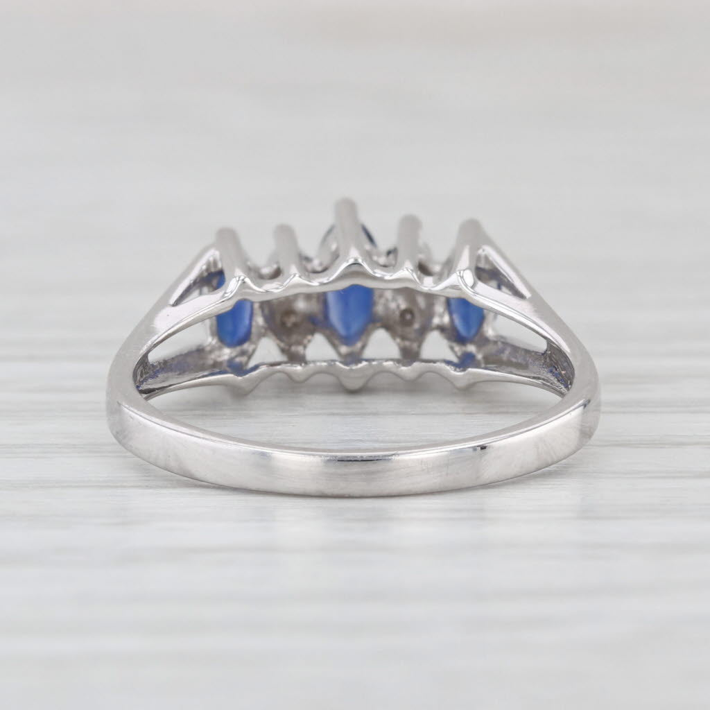 0.68ctw Lab Created Sapphires Diamond 3-Stone Ring 10k White Gold Size 7.25