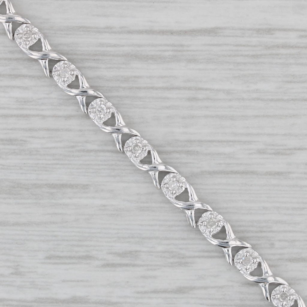Gray 0.15ctw Diamond XO Tennis Bracelet 10k White Gold 6.25" 3.5mm