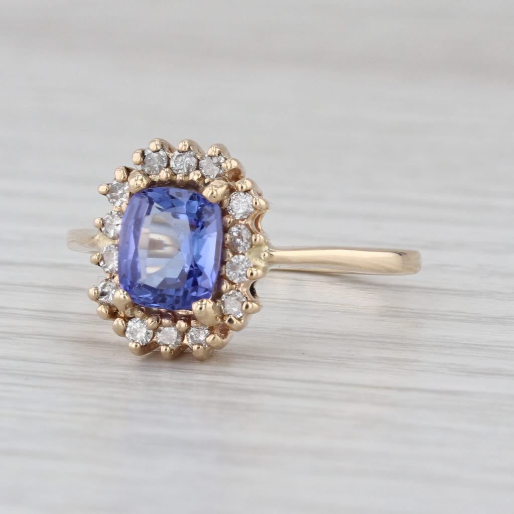 1.49ctw Tanzanite Diamond Halo Ring 14k Yellow Gold Size 8.5 Engagement