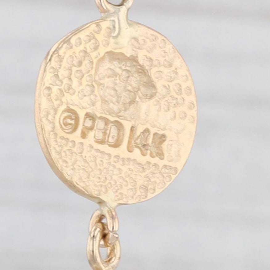 Light Gray Cherub Coin Dangle Earrings 14k Yellow Gold Hook Posts