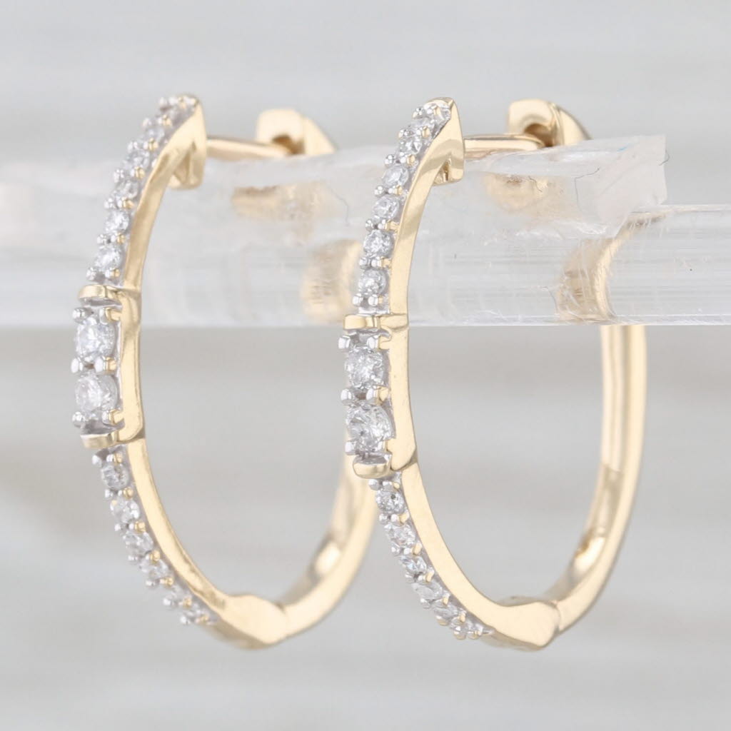 0.19ctw Diamond Oval Hoop Earrings 14k Yellow Gold Hinged Snap Top Hoops