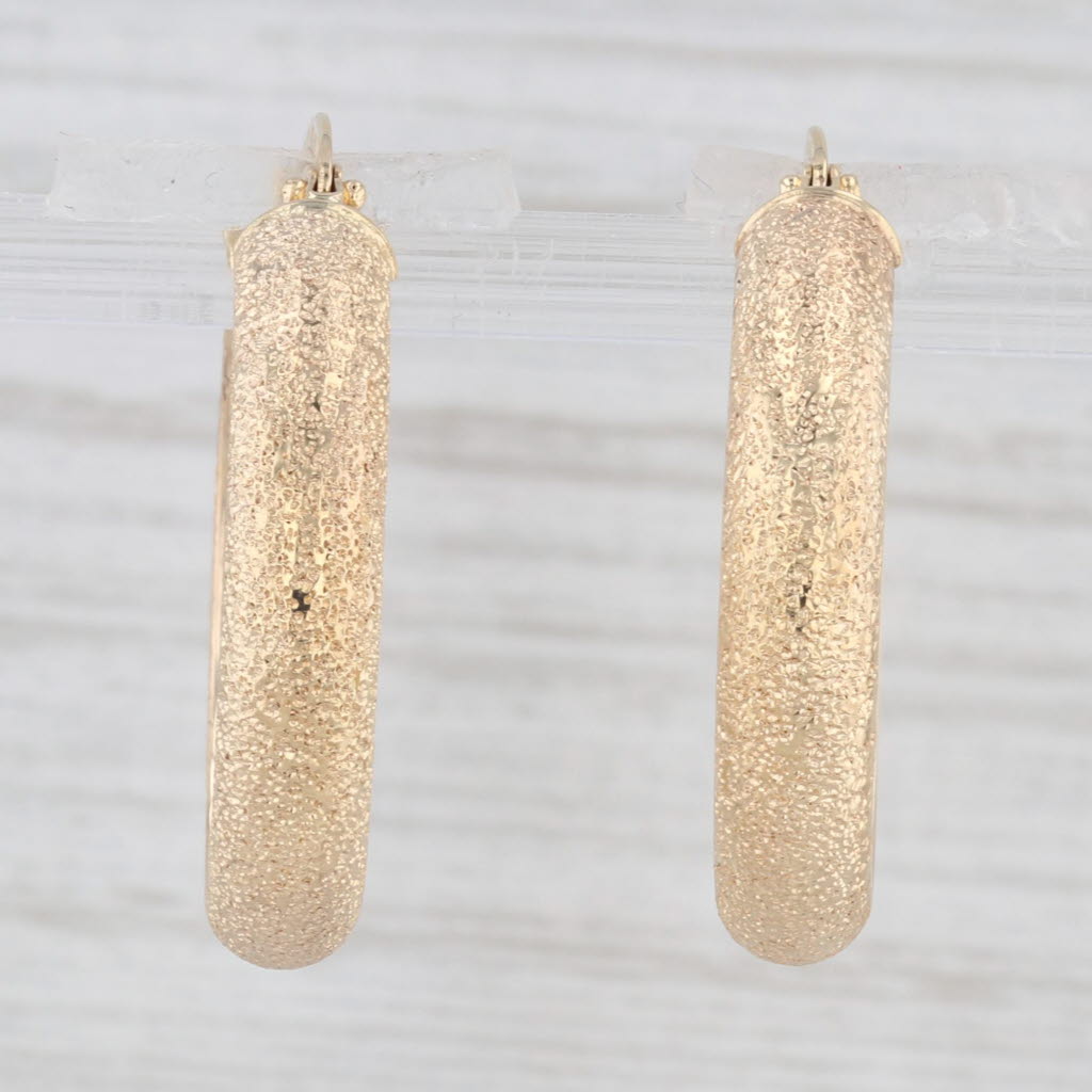 Light Gray Brushed Hoop Earrings 14k Yellow Gold Snap Top Round Hoops Milor Italy