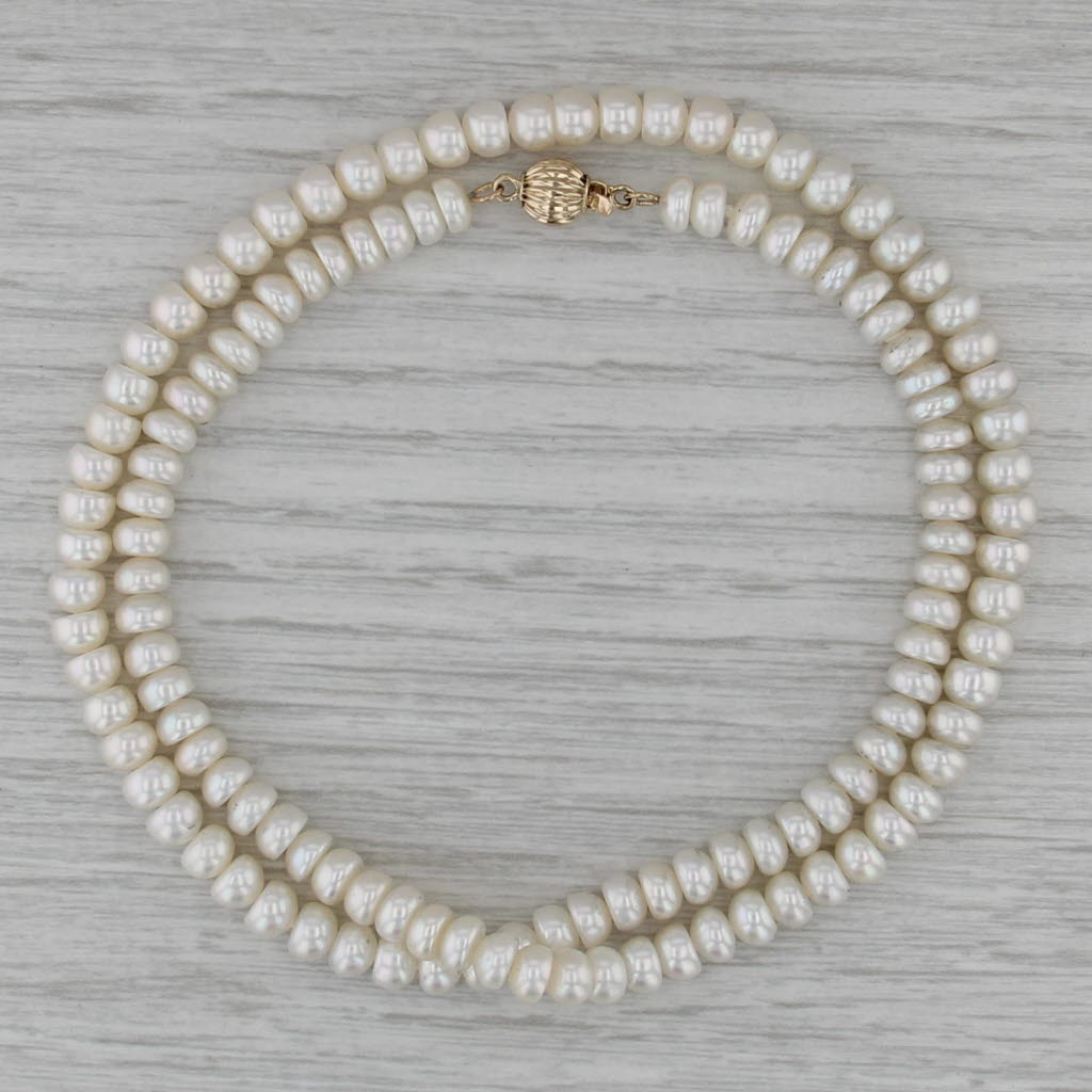 Cultured Pearl Single Strand Bead Necklace 14k Gold Bead Clasp 18.5" 5.2-5.3mm