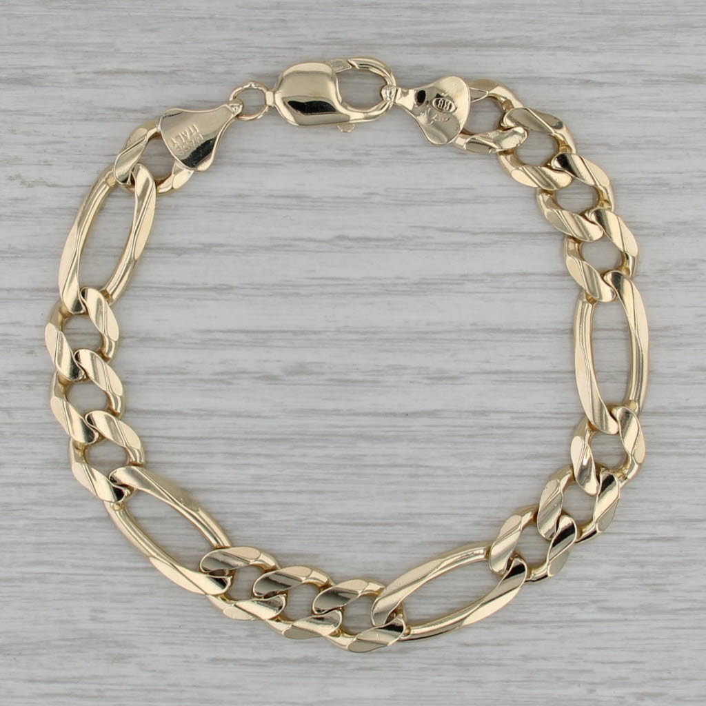 Men's Figaro Chain Bracelet Solid 10k Yellow Gold 8.75" 10.5mm 30.9g