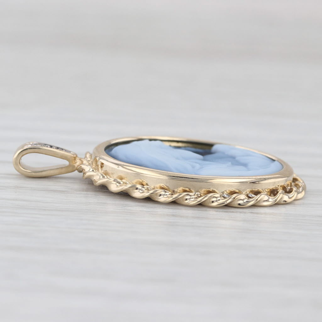 Mother Holding Child Cameo Pendant 10k Yellow Gold Black White Chalcedony