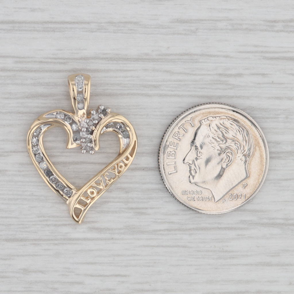 Gray I Love You Diamond Open Heart Pendant 10k Yellow Gold