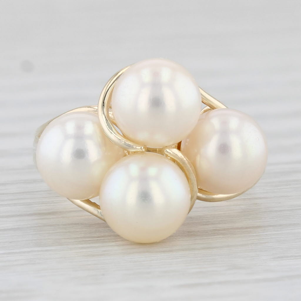 Light Gray Cultured Pearl Cluster Ring 14k Yellow Gold Size 6.25 Bypass