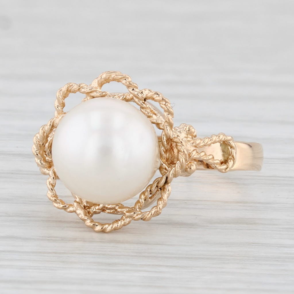 Light Gray Cultured Pearl Solitaire Ring 18k Yellow Gold Size 5.5 Vintage