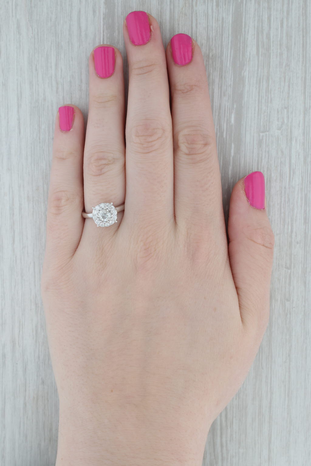 Gray 0.95ctw Round Diamond Halo Engagement Ring 14k White Gold Size 7.75