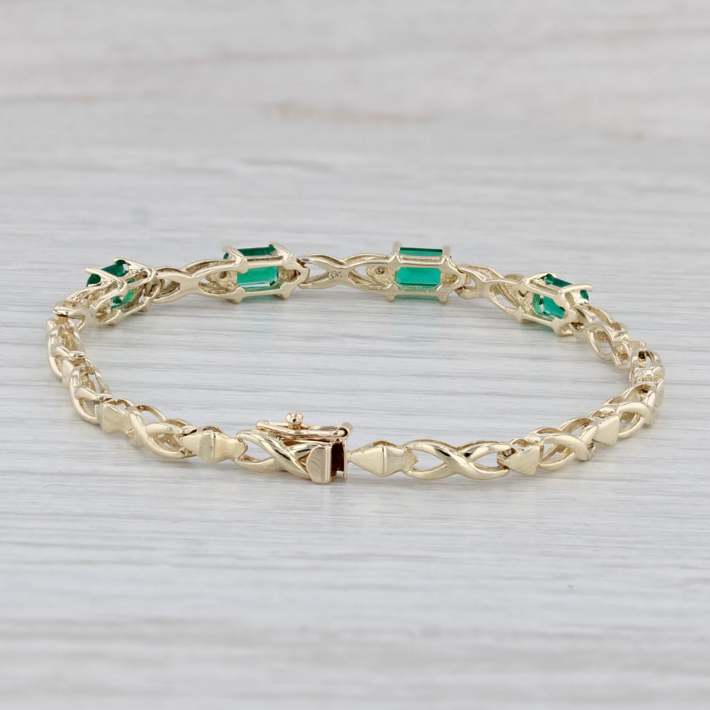 Gray 1.92ctw Emerald Diamond Bracelet 14k Yellow Gold X Link Chain 7"