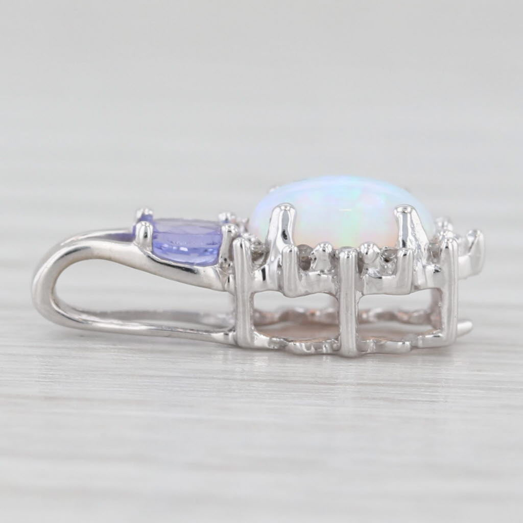 Light Gray Lab Created Opal Diamond Tanzanite Pendant 10k White Gold Small Drop