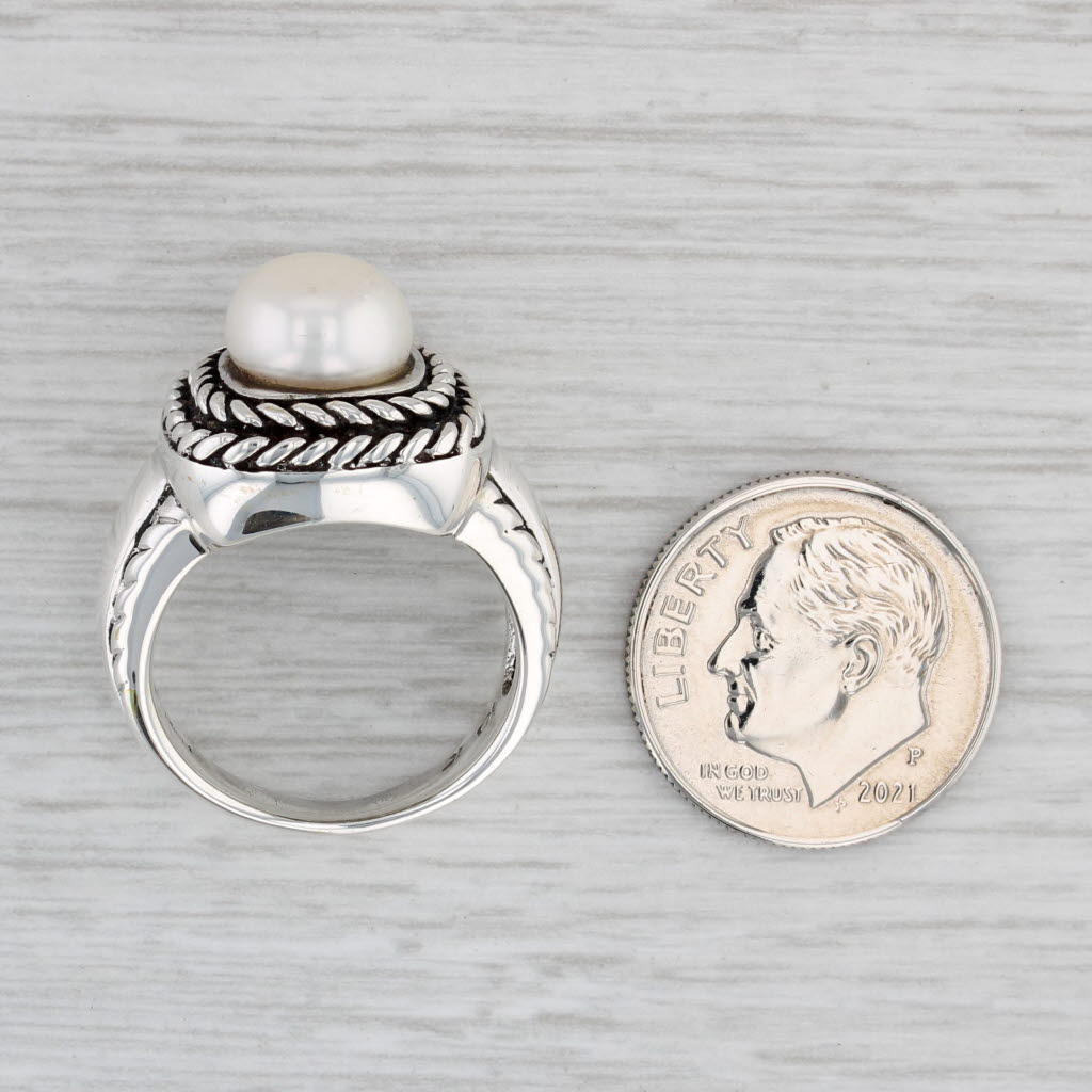 Gray Judith Ripka Cultured Button Pearl Ring Sterling Silver Size 6 Solitaire