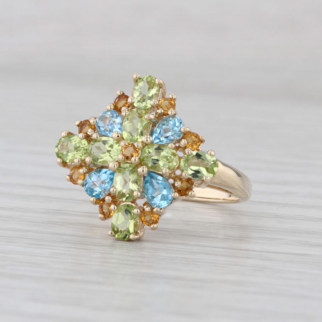 2.52ctw Peridot Citrine Topaz Cluster Ring 10k Yellow Gold Cocktail Size 7