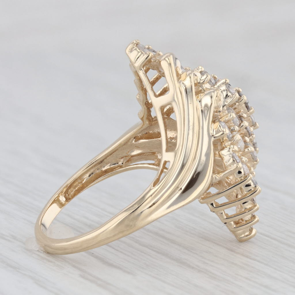 Light Gray 1.70ctw Diamond Cluster Bypass Ring 10k Yellow Gold Cocktail Size 7.5
