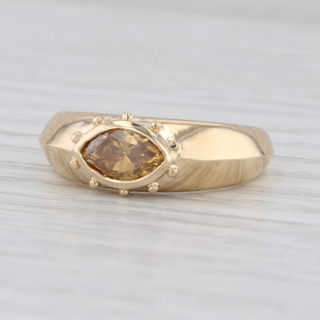 New Custom 0.77ct Yellow Brown Bezel Marquise Diamond Solitaire Ring 14k Gold