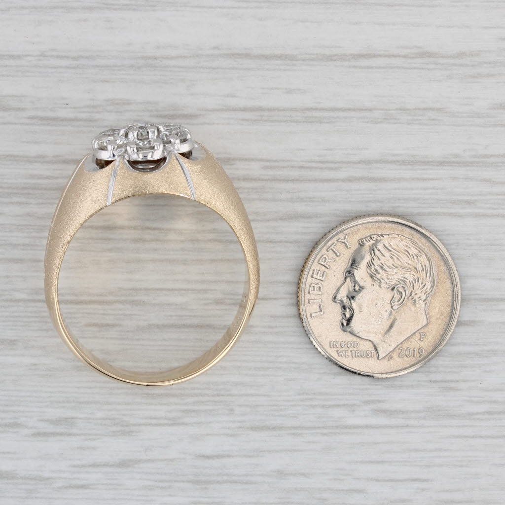 Gray Vintage 1.05 Diamond Cluster Belcher Ring 14k Gold Size 10.75 Men's