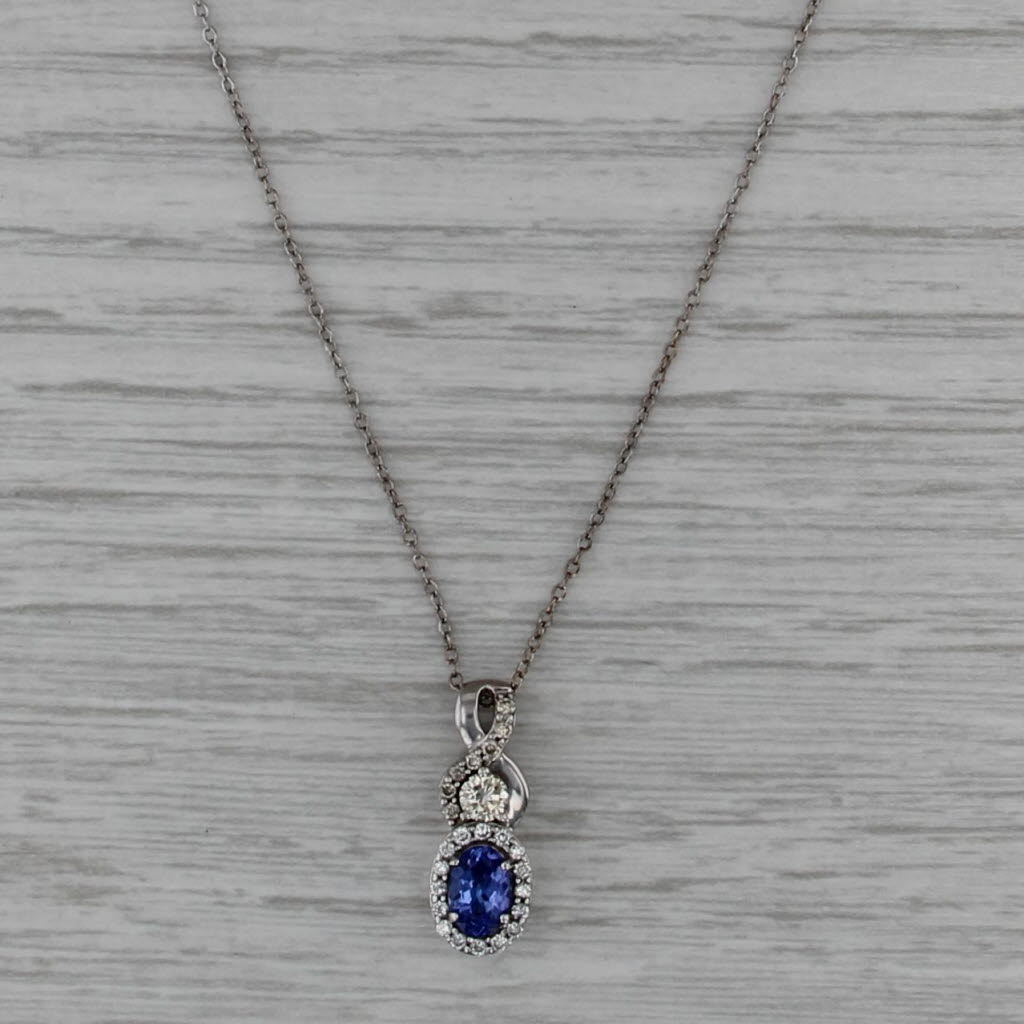 Le Vian 0.80ctw Tanzanite Diamond Halo Pendant Necklace 14k White Gold 22"