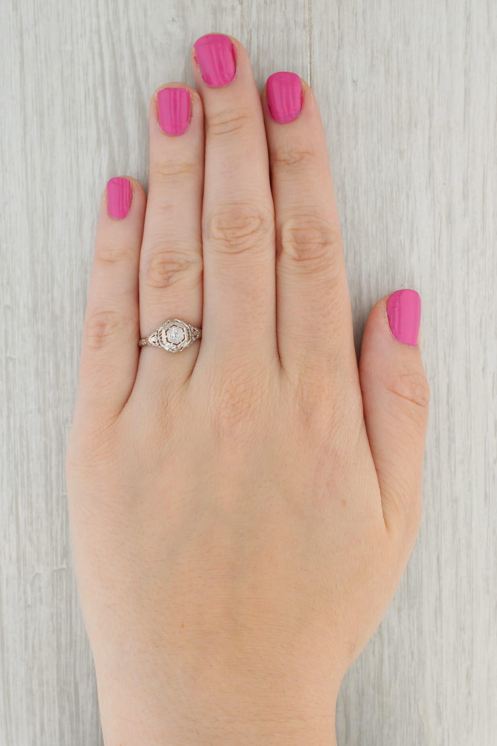 Gray Art Deco Diamond Solitaire Engagement Ring 18k White Gold Filigree Size 8