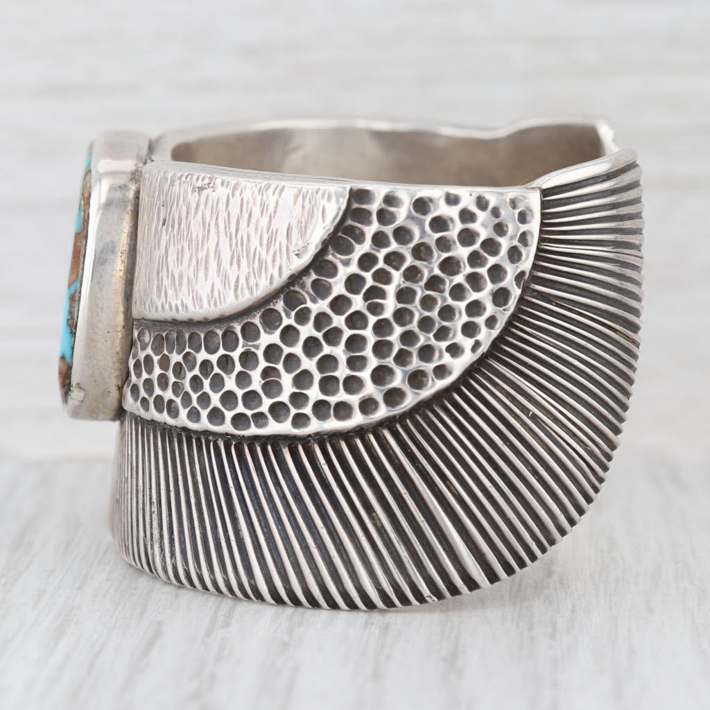 JBJ Native American Turquoise Cuff Bracelet Sterling Silver Vintage Statement
