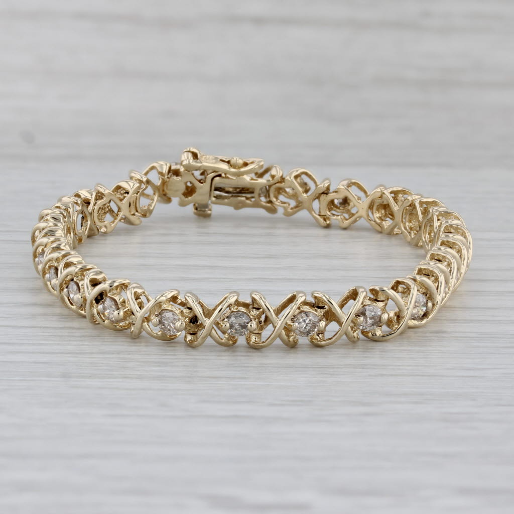 Gray 2.50ctw Diamond Tennis Bracelet 14k Yellow Gold 7" 6.4mm XO Pattern