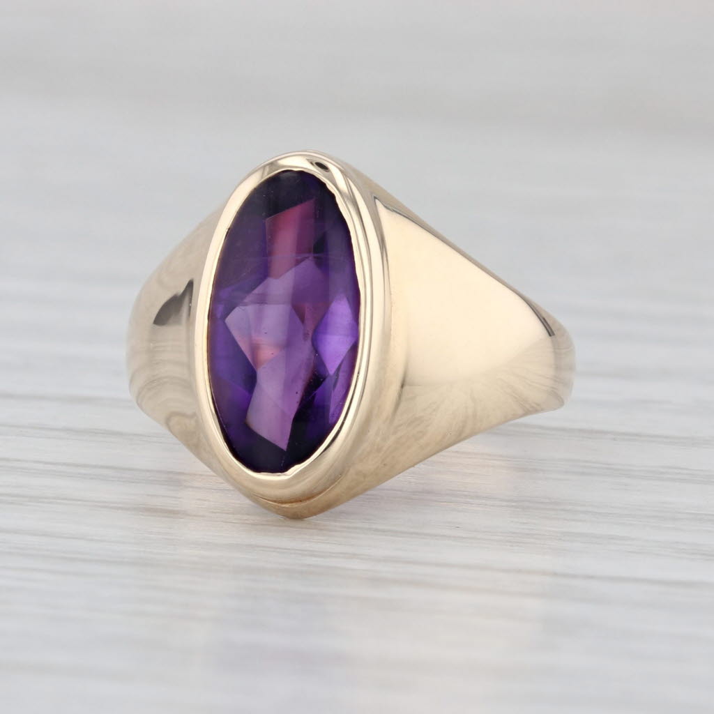 2.50ct Oval Amethyst Bezel Set Solitaire Ring 10k Yellow Gold Size 5