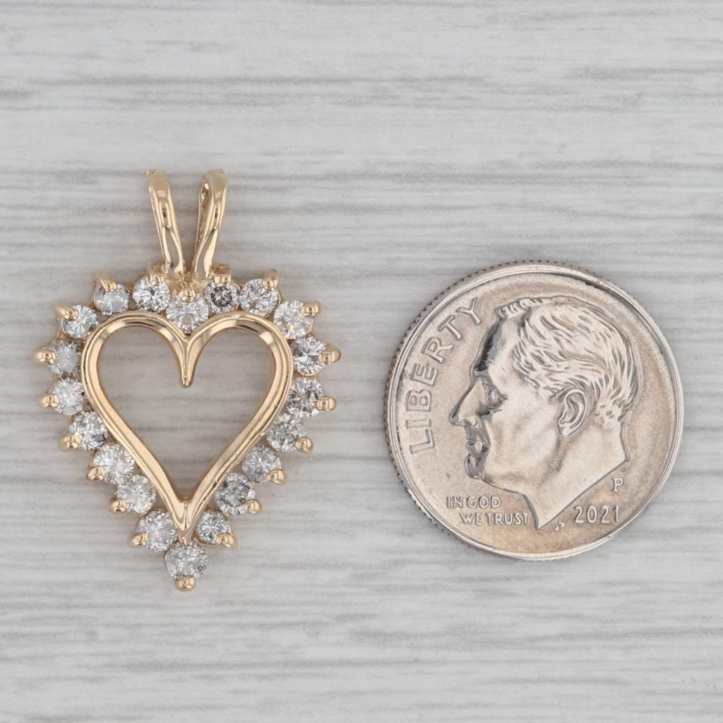 Gray 0.80ctw Diamond Framed Open Heart Pendant 14k Yellow Gold